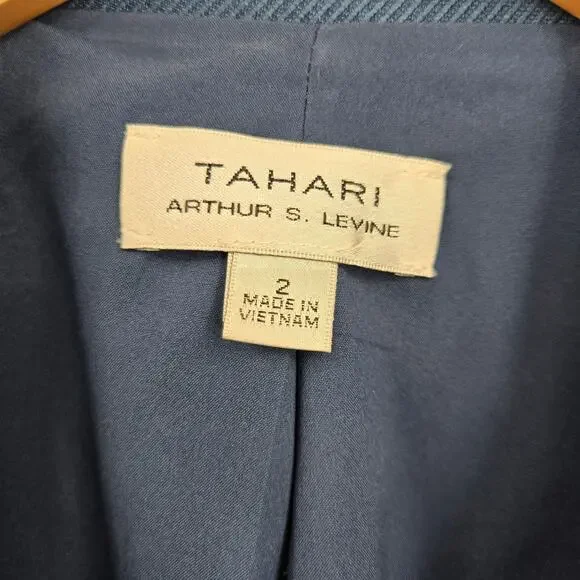 Tahari ASL 2 Belted Trenchcoat Coat Slate Blue Tie Midi Double Breasted Collared - Picture 10 of 12